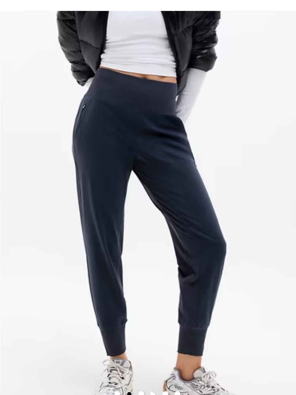 Athleta Navy Joggers High Rise Athletic Pants Zip Pocket Size L